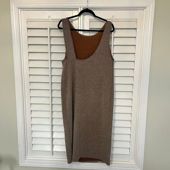 Zara Burnt Orange/Brown Ribbed Midi Dress With Back Detail Size Large - Picture 2 of 6